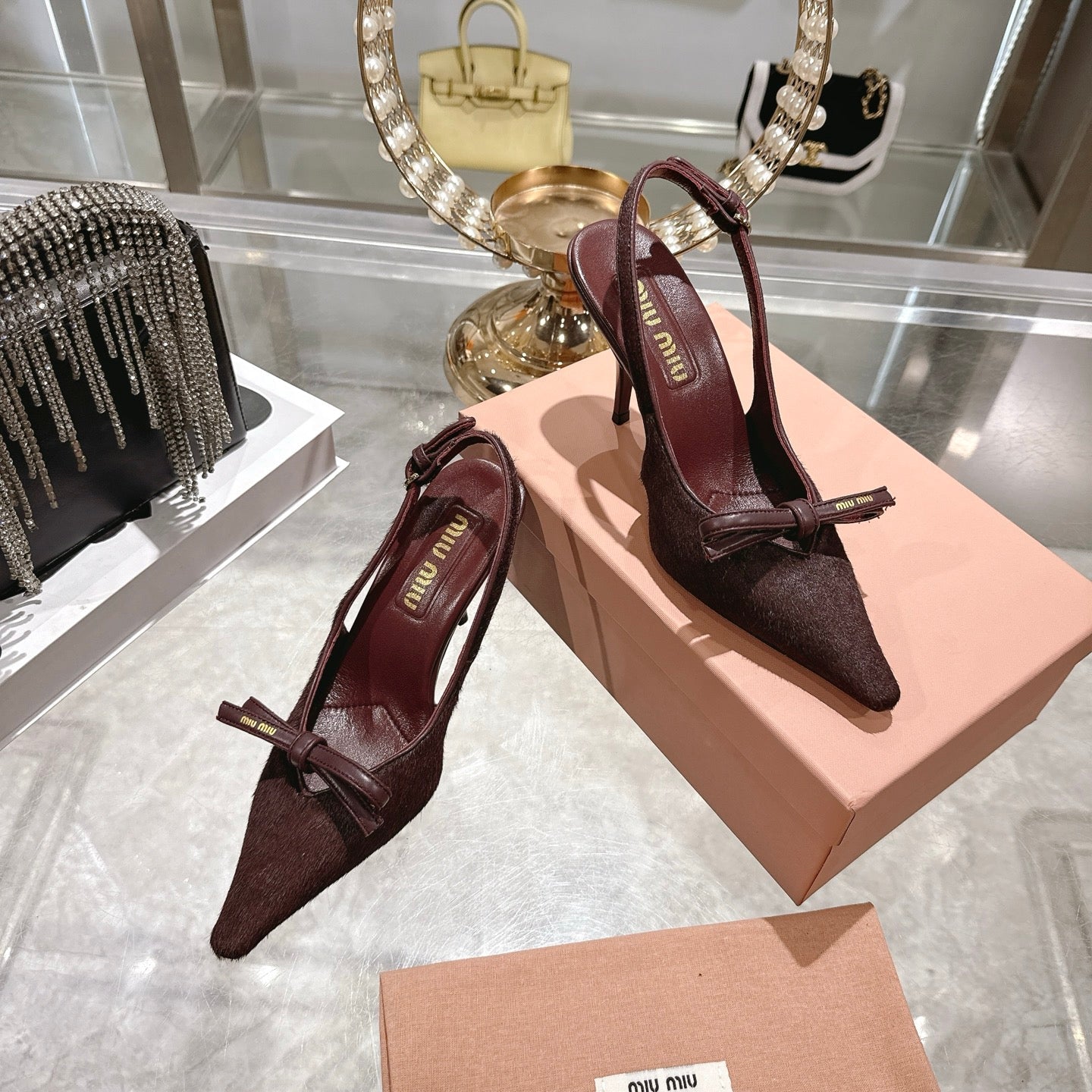 Miu 26 High Heel Slingback 80 Burgundy Suede Leather 592100