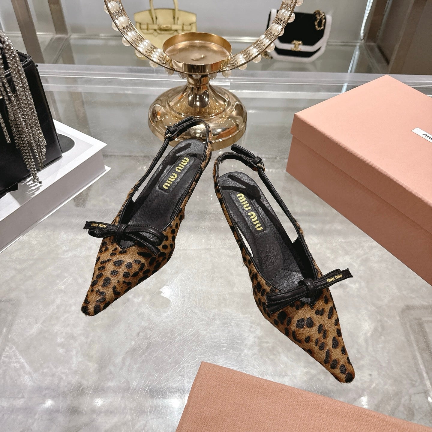 Miu 26 High Heel Slingback 45 Leopard Print Suede Leather 592093