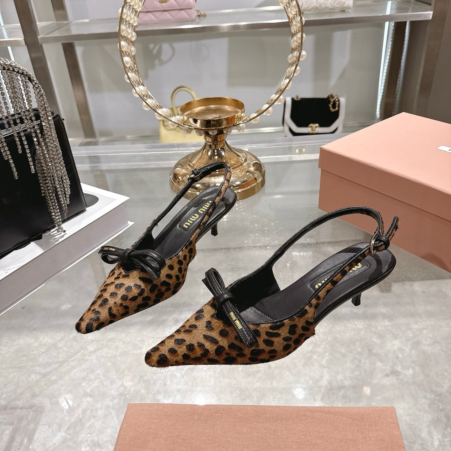 Miu 26 High Heel Slingback 45 Leopard Print Suede Leather 592093