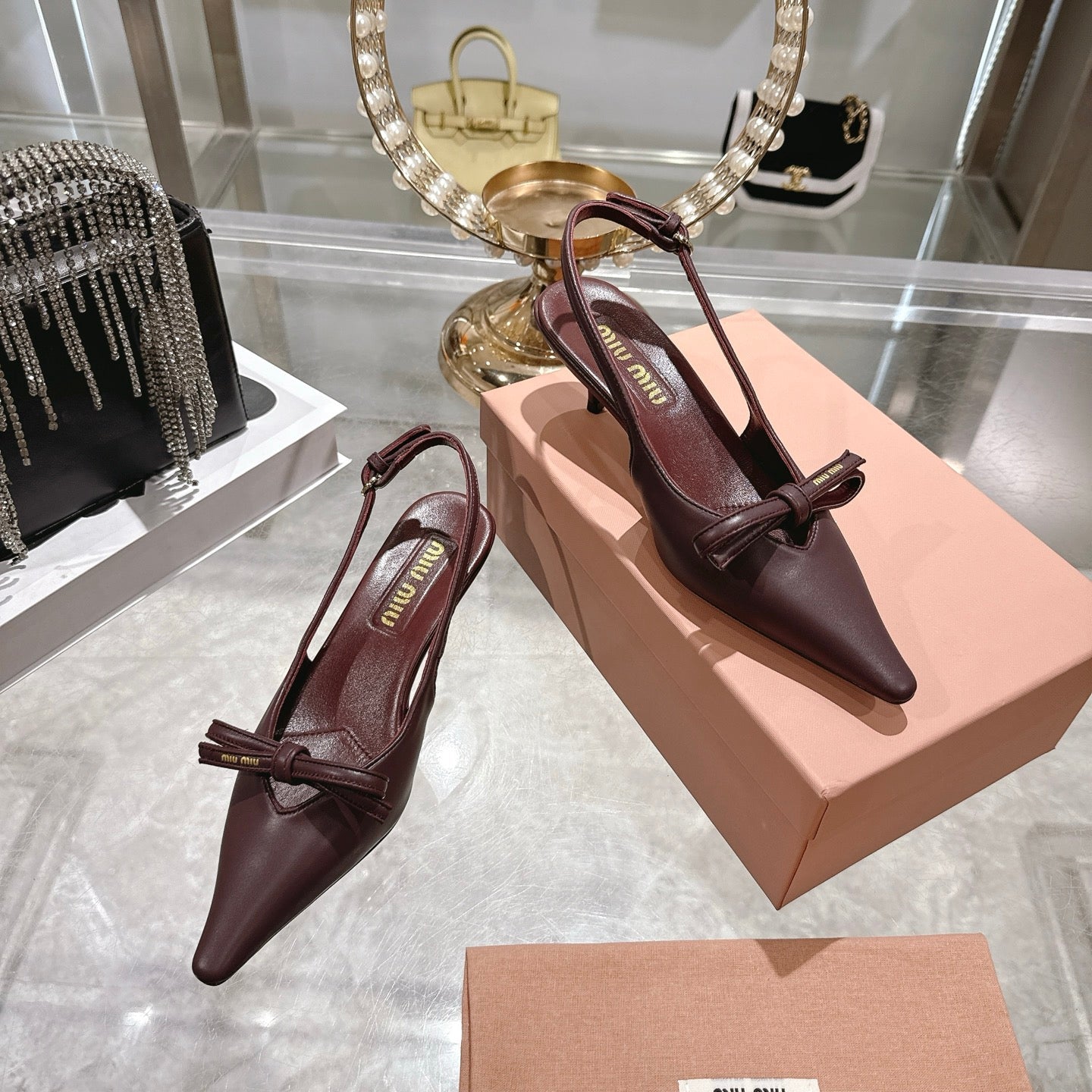 Miu 26 High Heel Slingback 45 Burgundy Leather 592095