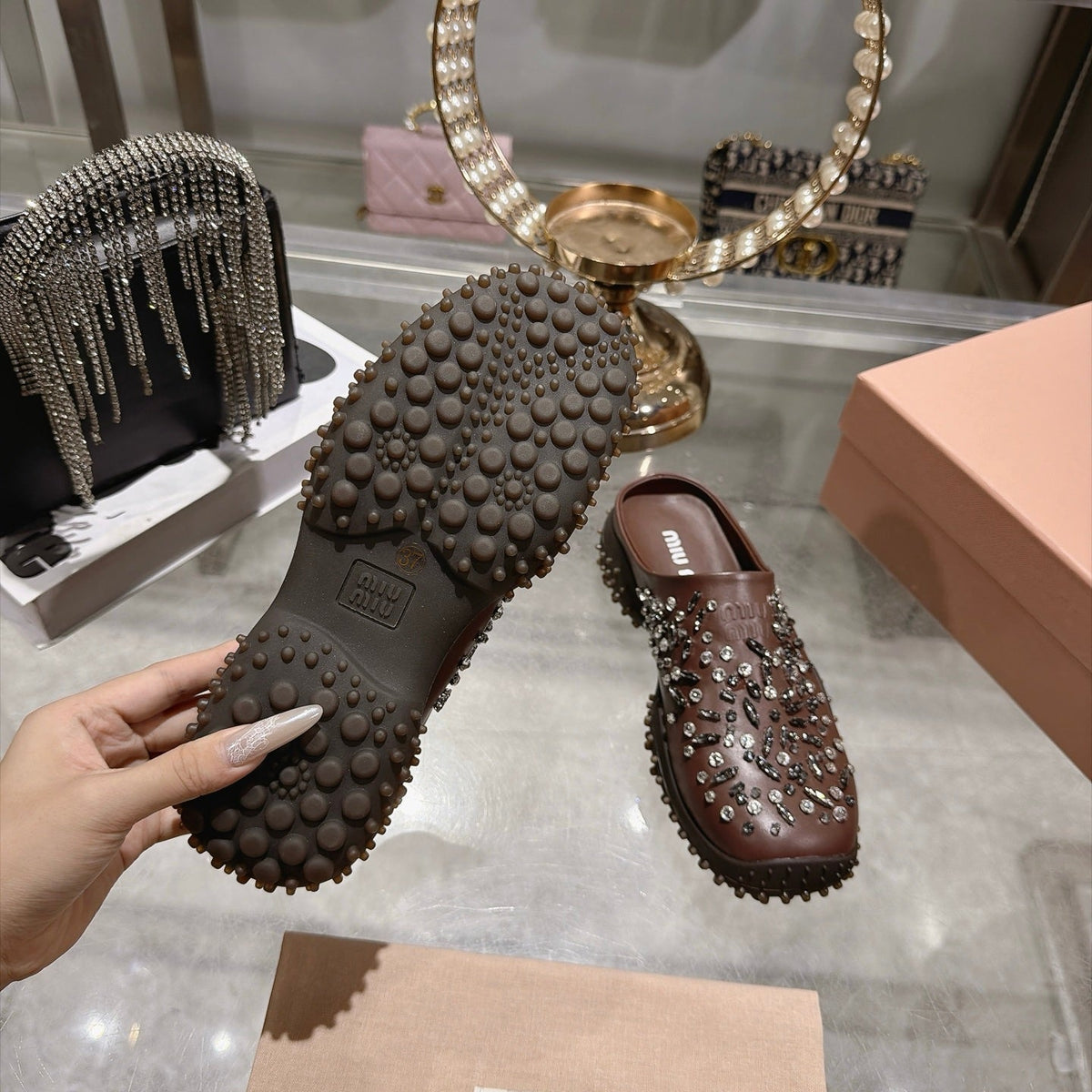 Miu Miu 2026 Embellished Studded Mule Calfskin 999598