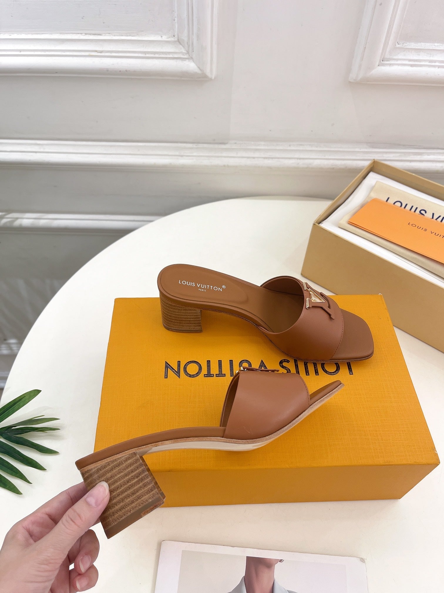 lv capri mule 45mm dark brown calfskin