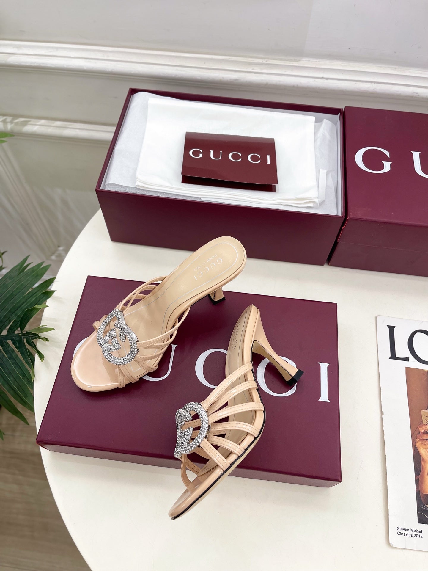 GG 26 High-Heeled Mules 85 Beige Patent Leather 587086