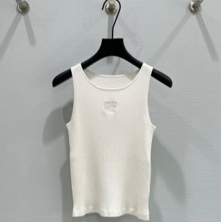 Miu Miu 2025 Round Neck Sleeveless Vest White Viscose
