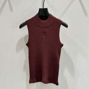 Miu Miu 2025 Round Neck Sleeveless Vest Brown Viscose