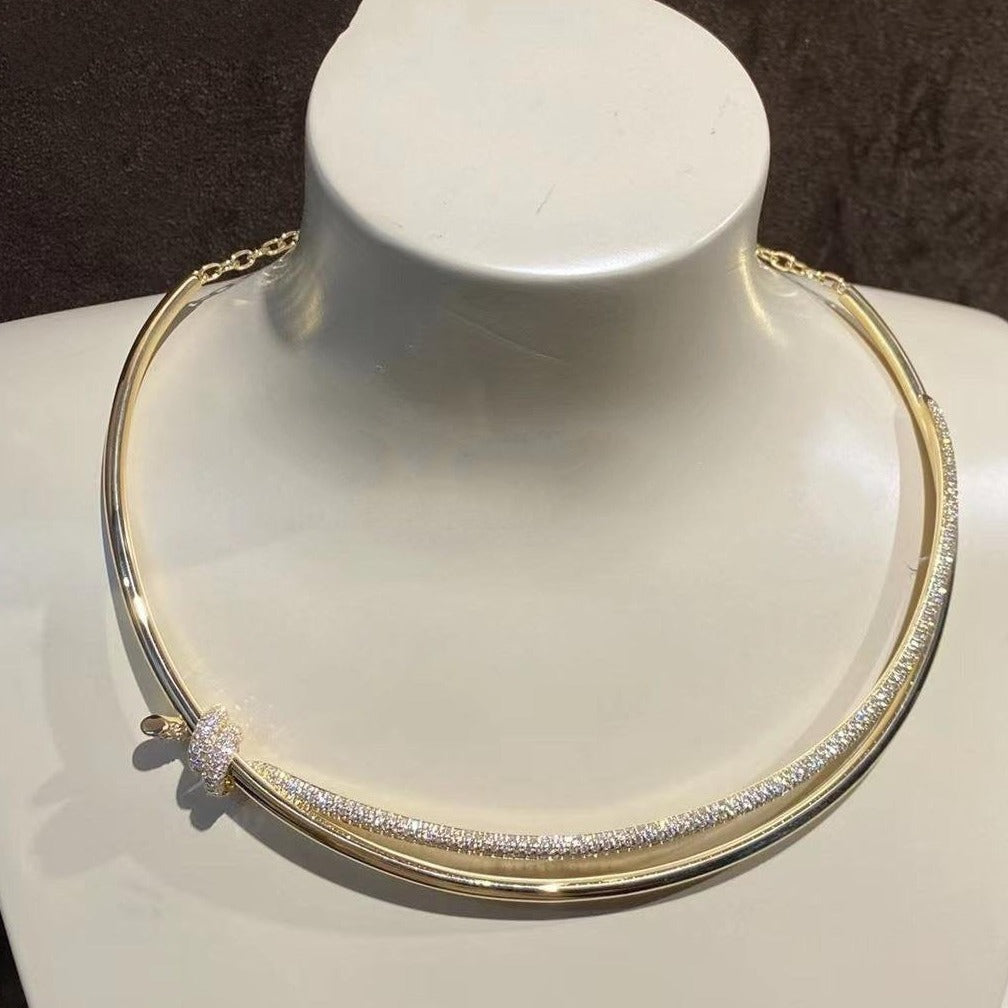 KNOT DOUBLE ROW NECKLACE IN YELLOW GOLD WITH DIAMONDS