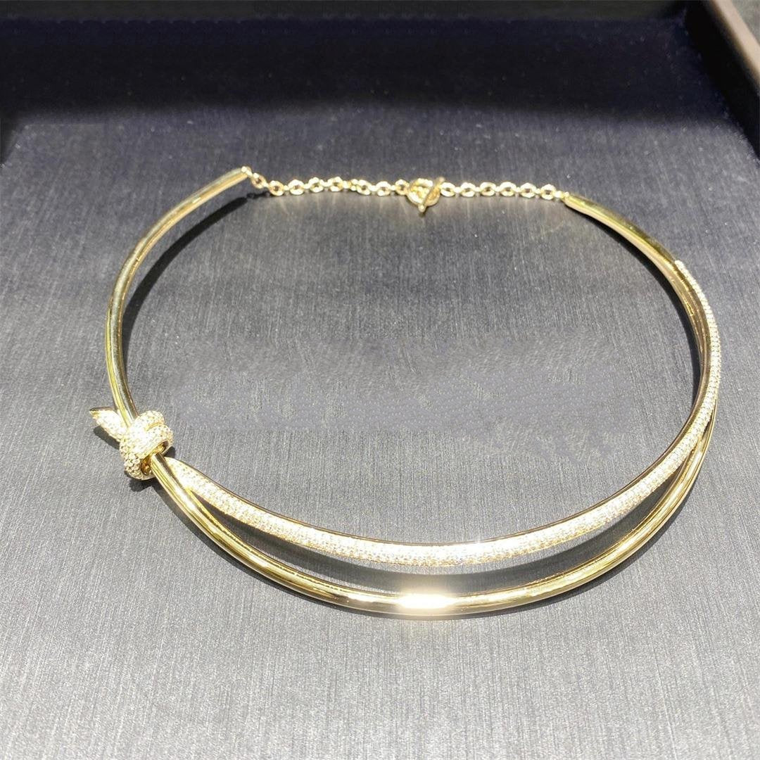 KNOT DOUBLE ROW NECKLACE IN YELLOW GOLD WITH DIAMONDS