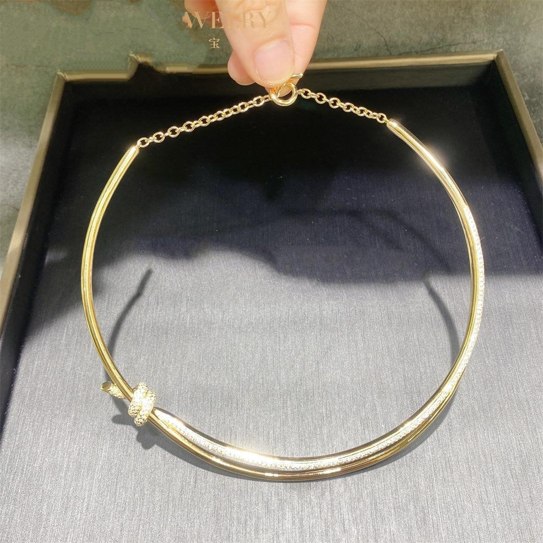 KNOT DOUBLE ROW NECKLACE IN YELLOW GOLD WITH DIAMONDS