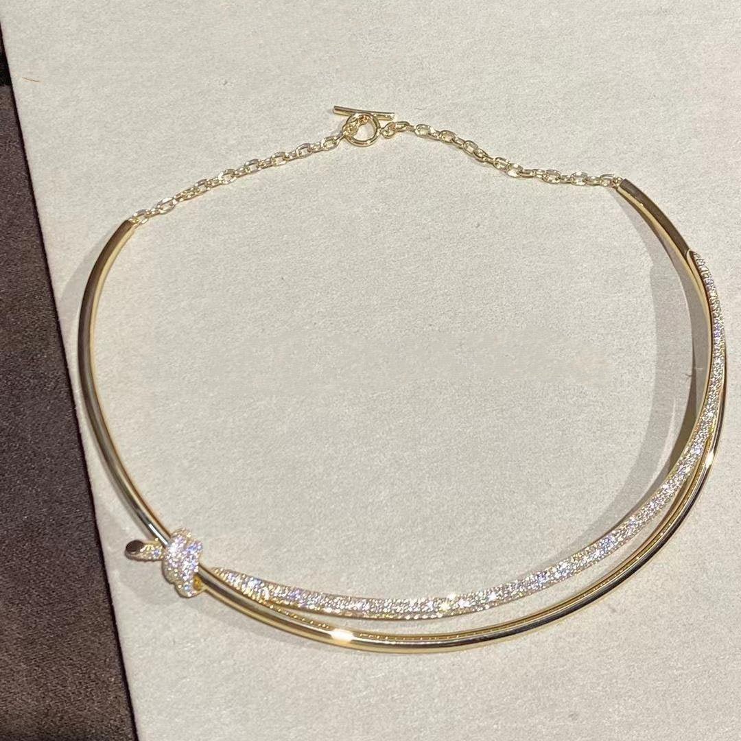 KNOT DOUBLE ROW NECKLACE IN YELLOW GOLD WITH DIAMONDS