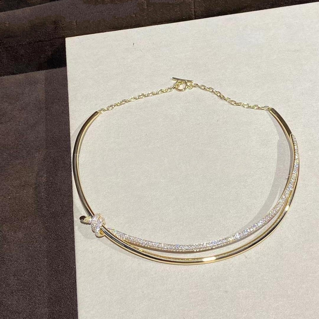 KNOT DOUBLE ROW NECKLACE IN YELLOW GOLD WITH DIAMONDS