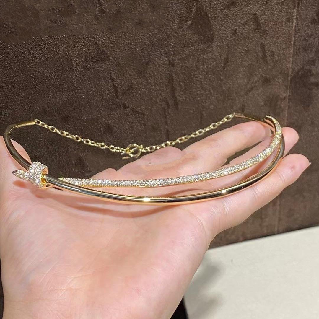 KNOT DOUBLE ROW NECKLACE IN YELLOW GOLD WITH DIAMONDS