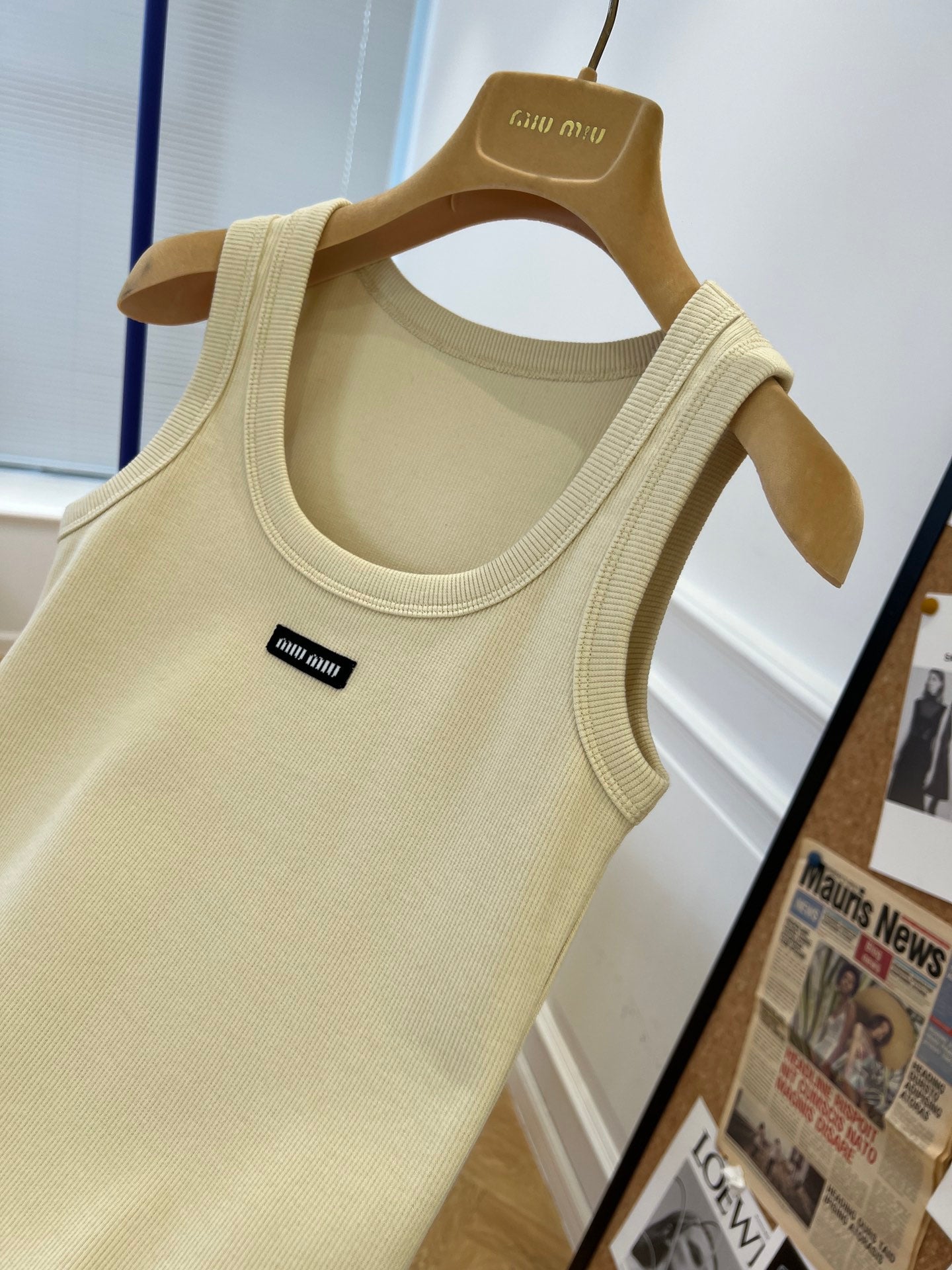 Miu Beige Cotton Tank Top