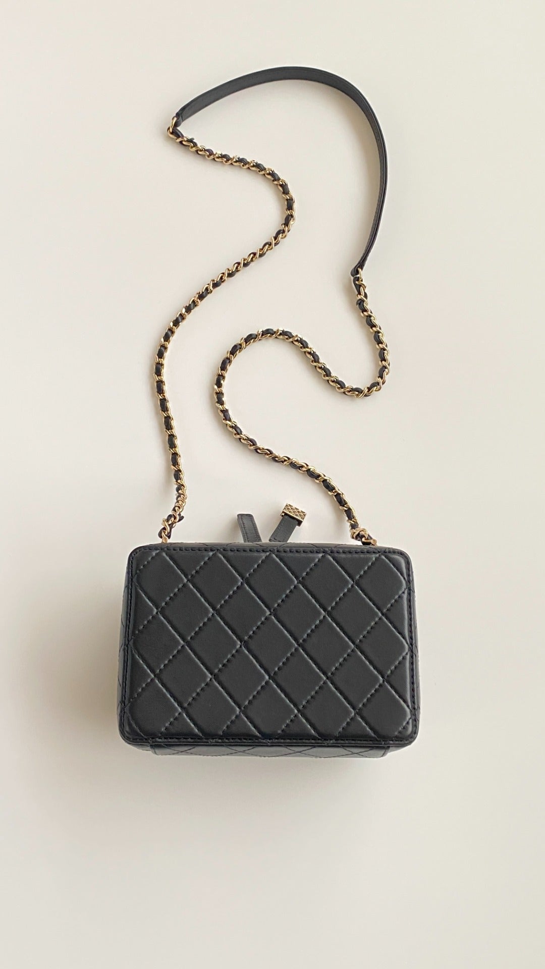 CC 2025 camera bag black lambskin gold hardware